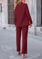 PRETTYGARDEN 2 Piece Blazer Outfits Business Casual Oversized Jacket Wide Leg Work Pants Dressy Suit Set