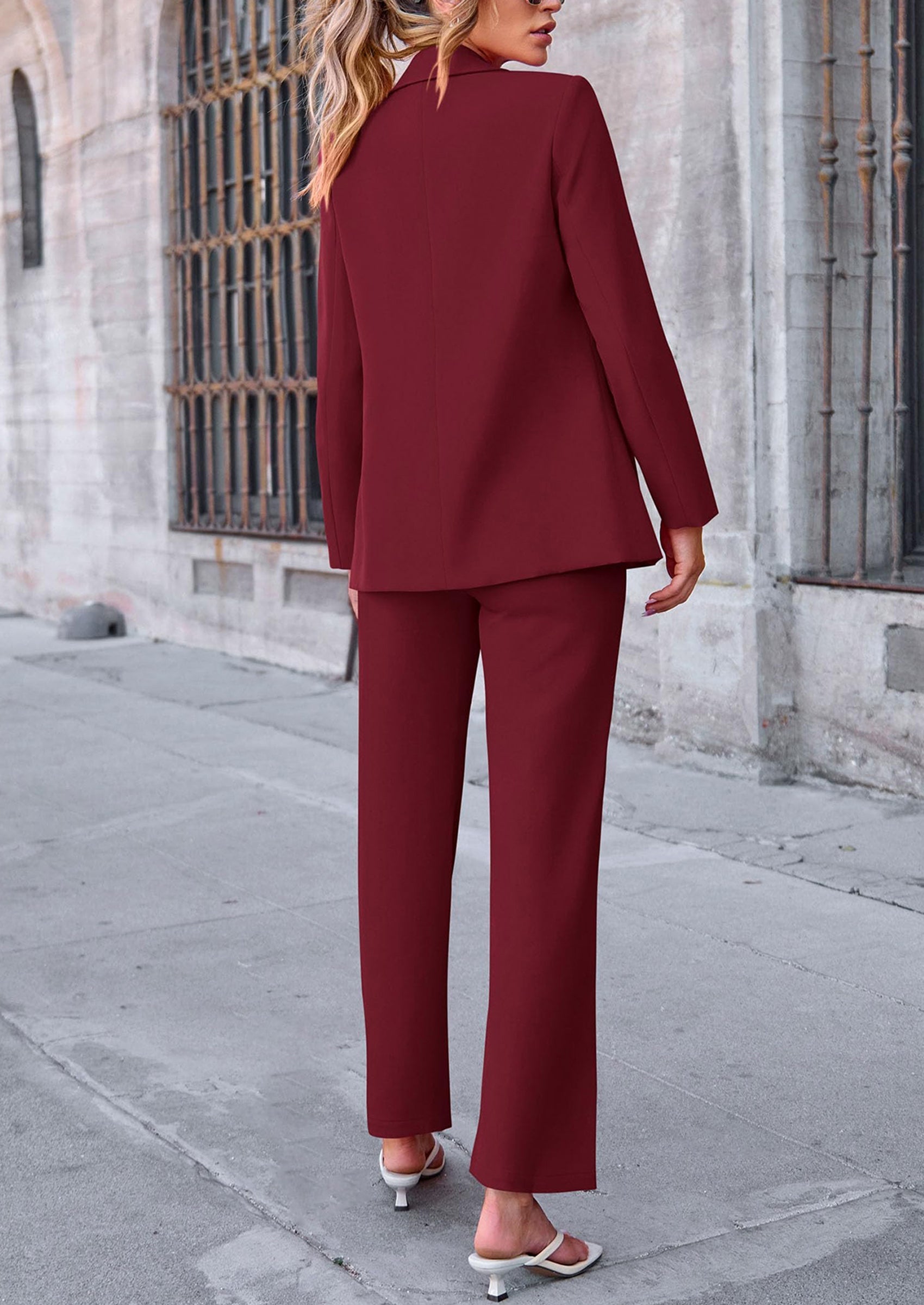 PRETTYGARDEN 2 Piece Blazer Outfits Business Casual Oversized Jacket Wide Leg Work Pants Dressy Suit Set