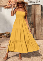 PRETTYGARDEN Women's Summer Maxi Dress Casual Boho Sleeveless Spaghetti Strap Smocked Tiered Long Beach Sundresses