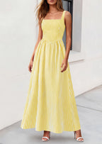 PRETTYGARDEN Women's Maxi Striped Dress Summer Sleeveless Square Neck Smocked A Line Long Flowy Spring Vacation Sundress