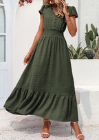 PRETTYGARDEN Womens Dresses Summer Maxi Dress Boho Short Sleeve V Neck Swiss Dot Ruffle Tiered Smocked Flowy Long Dress