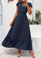 PRETTYGARDEN Womens Dresses Summer Maxi Dress Boho Short Sleeve V Neck Swiss Dot Ruffle Tiered Smocked Flowy Long Dress