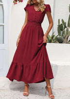 PRETTYGARDEN Womens Dresses Summer Maxi Dress Boho Short Sleeve V Neck Swiss Dot Ruffle Tiered Smocked Flowy Long Dress