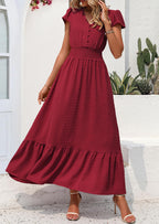 PRETTYGARDEN Womens Dresses Summer Maxi Dress Boho Short Sleeve V Neck Swiss Dot Ruffle Tiered Smocked Flowy Long Dress
