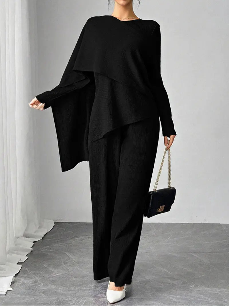 Asymmetric Design Shawl Set, High-End Casual Three-Piece