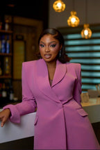 Shawl Collar Cinch Waist Blazer Solid Color Pants Set-Pink [Pre Order]