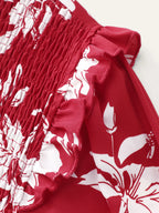 Floral Print Shirred Front Flutter Sleeve Mini Dress