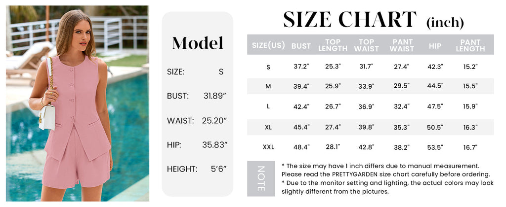 PRETTYGARDEN Two Piece Sets Button Down Suit Vest Tops High Waisted Shorts Business Casual Outfits
