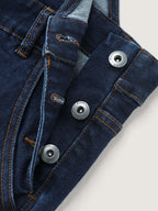 Stretchy Straight-Leg Denim Overall Jumpsuit