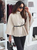 Belted Cape Poncho Jacket Coat in Beige