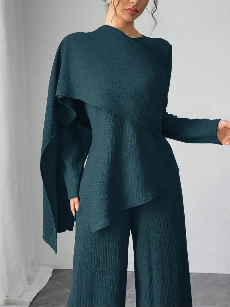 Asymmetric Design Shawl Set, High-End Casual Three-Piece