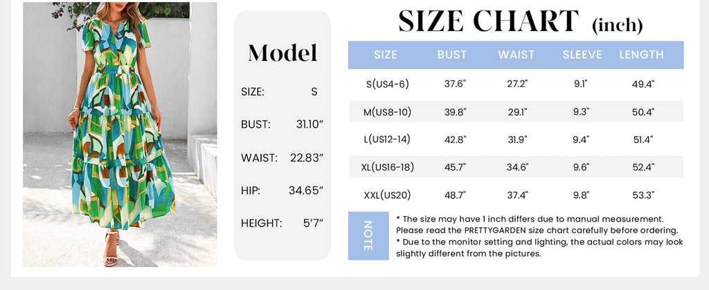 PRETTYGARDEN Women's Boho Maxi Dresses Floral Short Sleeve V Neck A Line Tiered Flowy Long Beach Vacation Dress
