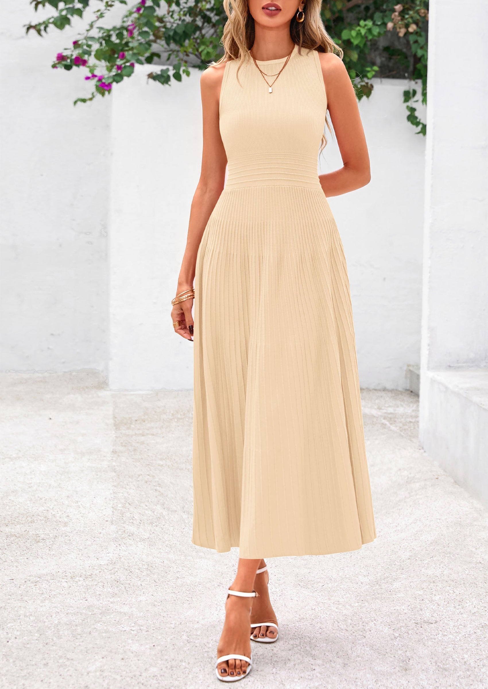 PRETTYGARDEN Spring Casual Dresses for Women Summer Business Work Midi Sleeveless A Line Pleated Cocktail Dress