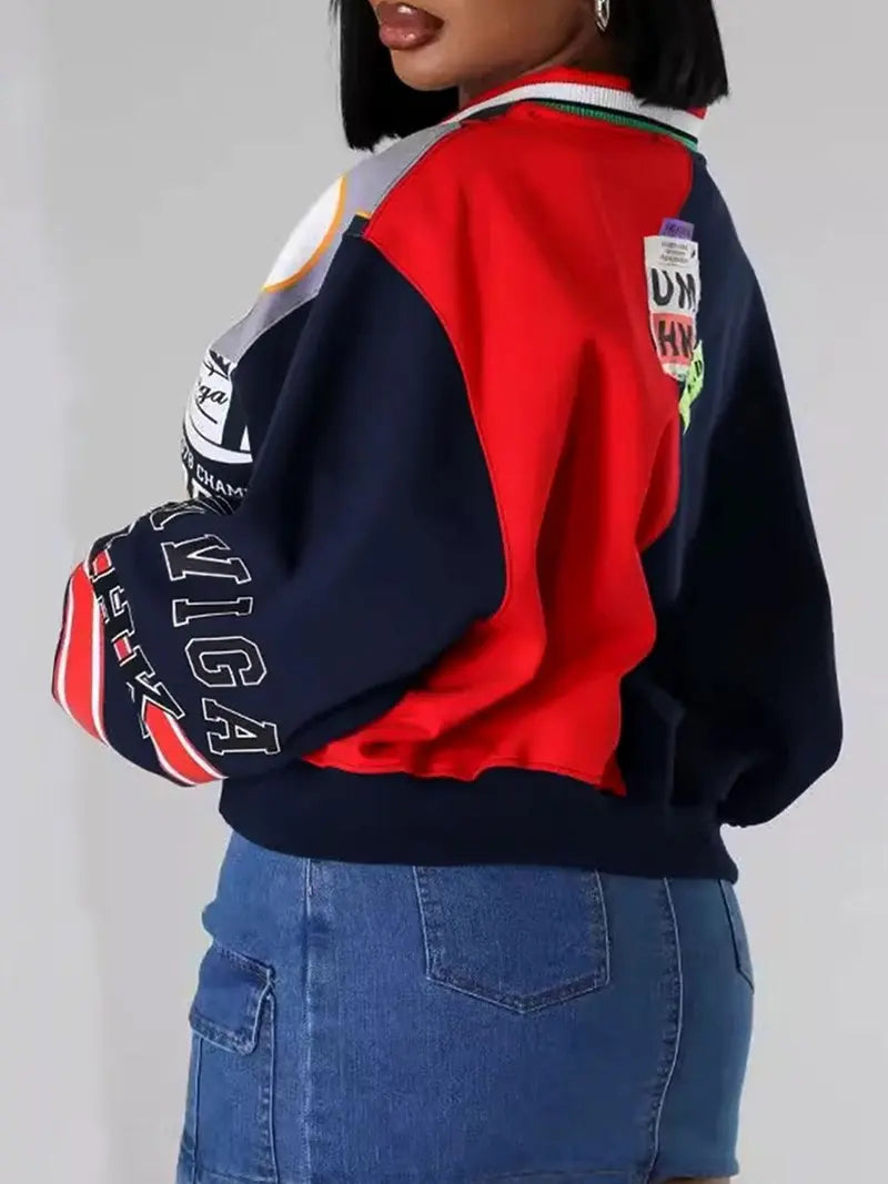 Women's Colorblock Letter Print Drop Shoulder Pullover