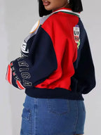 Women's Colorblock Letter Print Drop Shoulder Pullover