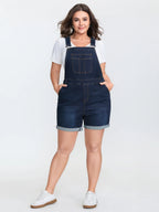 Stretchy Straight-Leg Denim Overall Jumpsuit