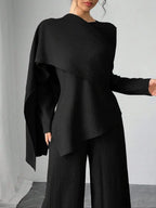 Asymmetric Design Shawl Set, High-End Casual Three-Piece
