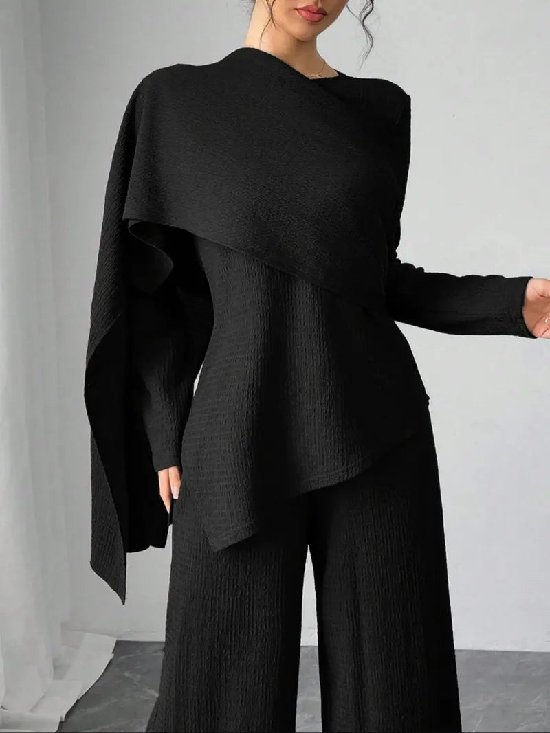 Asymmetric Design Shawl Set, High-End Casual Three-Piece