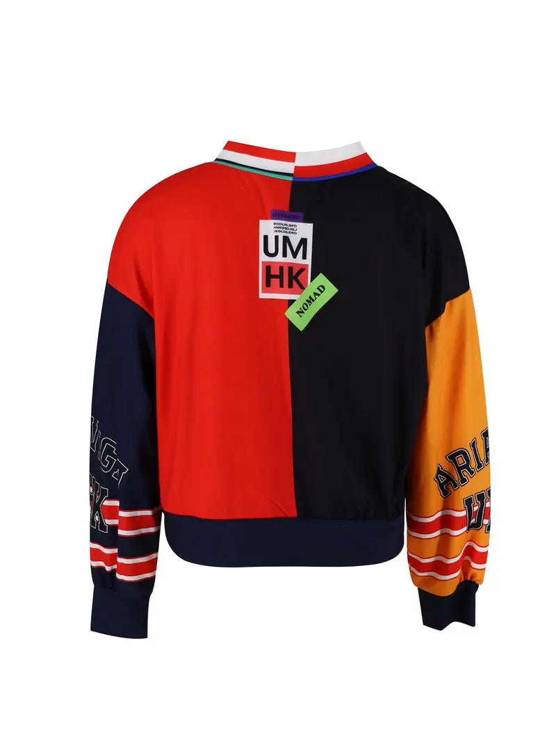 Women's Colorblock Letter Print Drop Shoulder Pullover