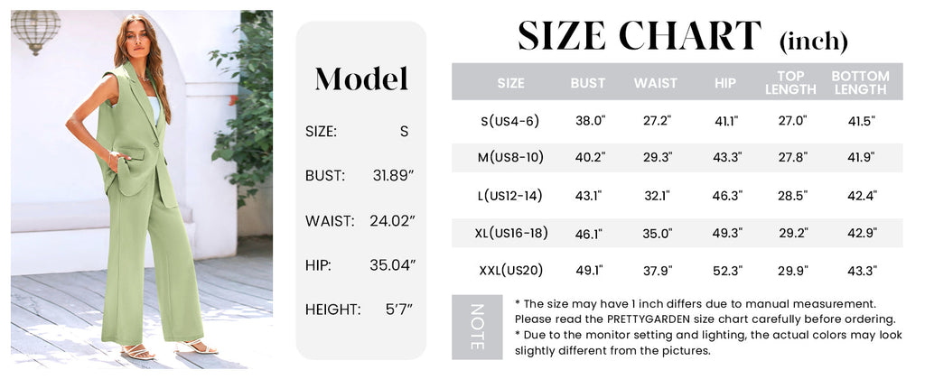 PRETTYGARDEN Women's 2 Piece Outfits Sleeveless Suit Vest and Wide Leg Pants Business Casual Blazer Sets