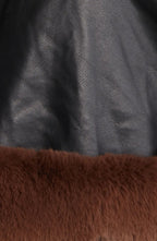 Clearance Sale*KENZY FUR TRIM PEPLUM MOTO IN BLACK BROWN