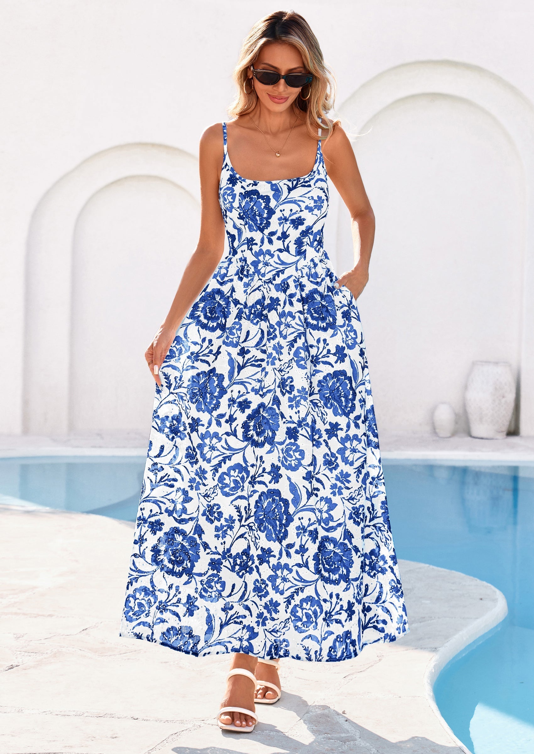 PRETTYGARDEN Womens Spring Boho Maxi Dress Eyelet Floral Long Flowy Sundresses Summer Beach Vacation Clothes
