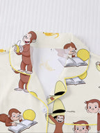 Women's Monkey Banana Print Sleepwear Set, Comfortable Short Sleeve Button Shirt & Loose Elastic Shorts, Fashion Casual Home Wear, Pajama Set, Matching Pj Set, Sleepwear Pajamas Set