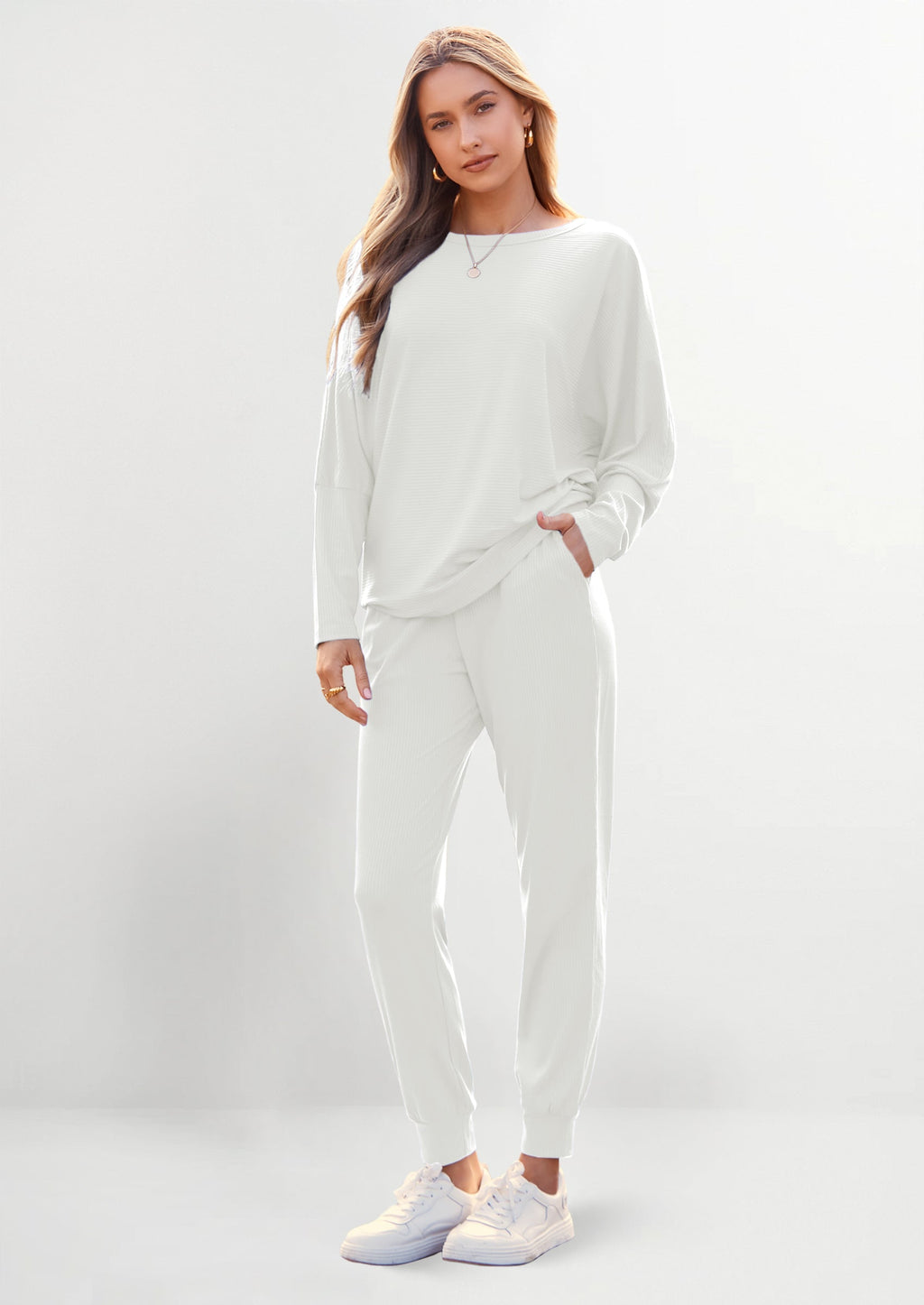 PRETTYGARDEN Women's Fall 2 Piece Lounge Set Long Sleeve Tops Ribbed Pants Spring Matching Sweatsuit Travel Outfits Clothes