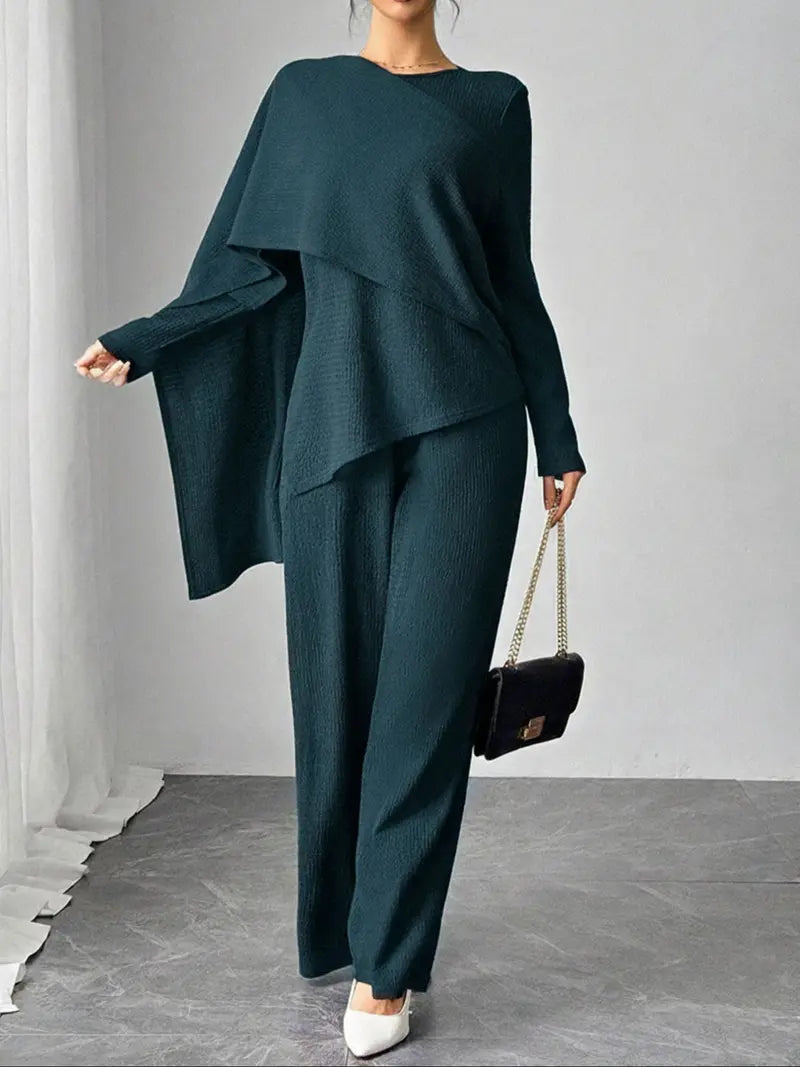 Asymmetric Design Shawl Set, High-End Casual Three-Piece