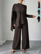 Asymmetric Design Shawl Set, High-End Casual Three-Piece