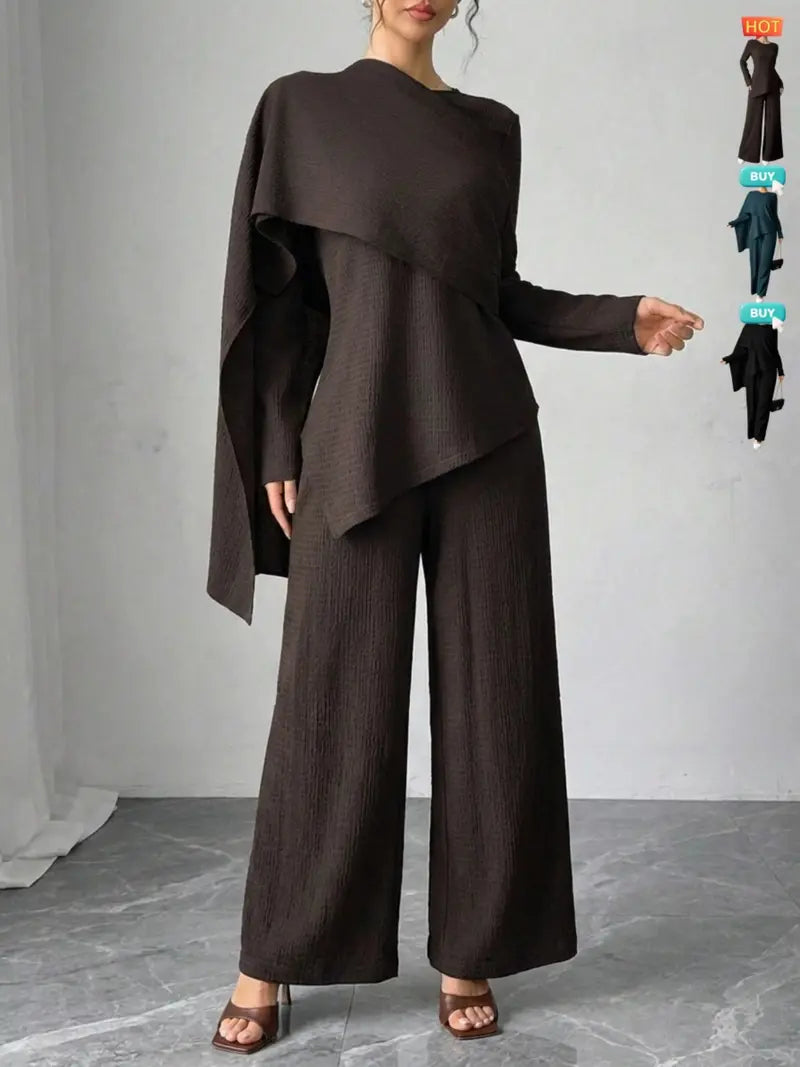Asymmetric Design Shawl Set, High-End Casual Three-Piece