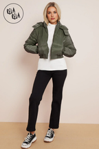 Cropped Puffer Jacket With Hood Padded in Khaki