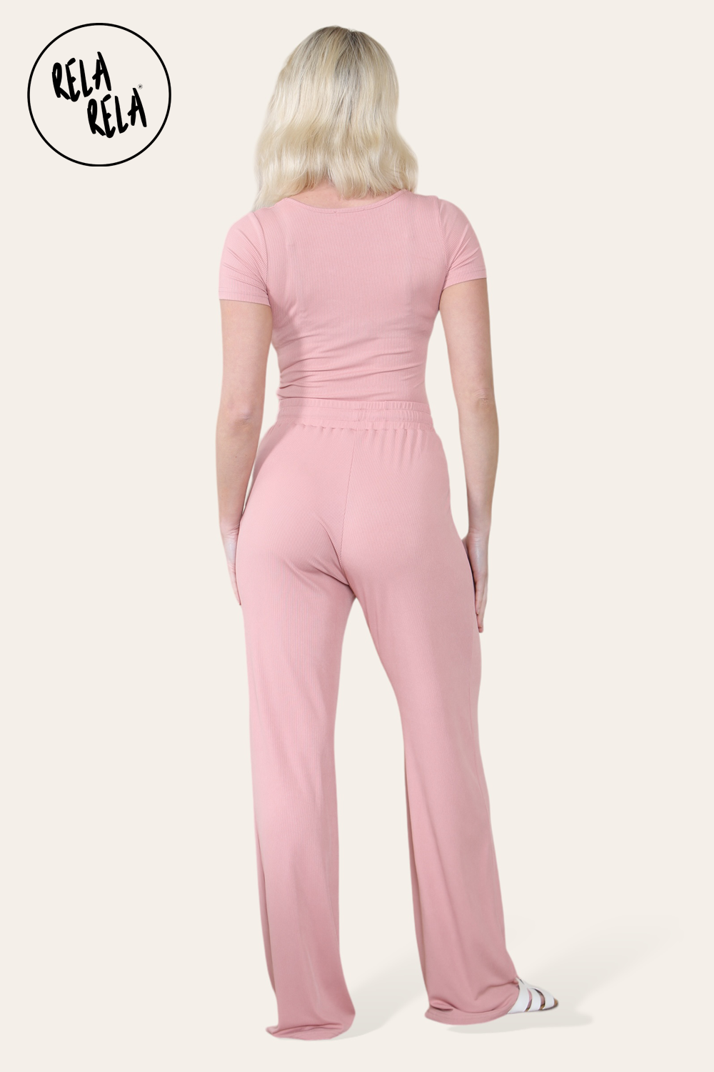 Scoop Neck Bodysuit & Wide Leg Trousers Co-Ord in Rose Pink