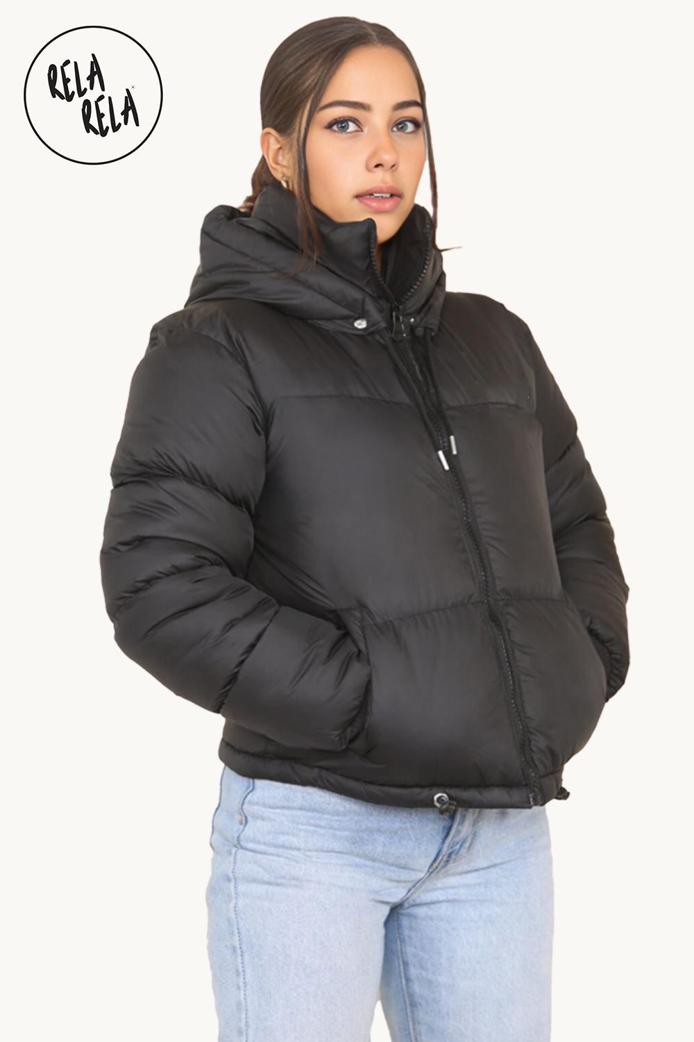 Cropped Puffer Jacket in Black