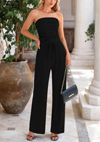 PRETTYGARDEN 2 Piece Sets Casual Ribbed Knit Crop Tube Top Wide Leg Pants Lounge Set