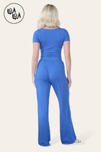 Scoop Neck Bodysuit & Wide Leg Trousers Co-Ord in Royal Blue